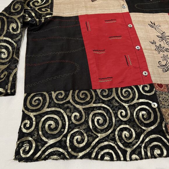 Coldwater Creek Patchwork Boho Button Up Top Womens 2X Silk Blend Embroidered - Picture 5 of 12